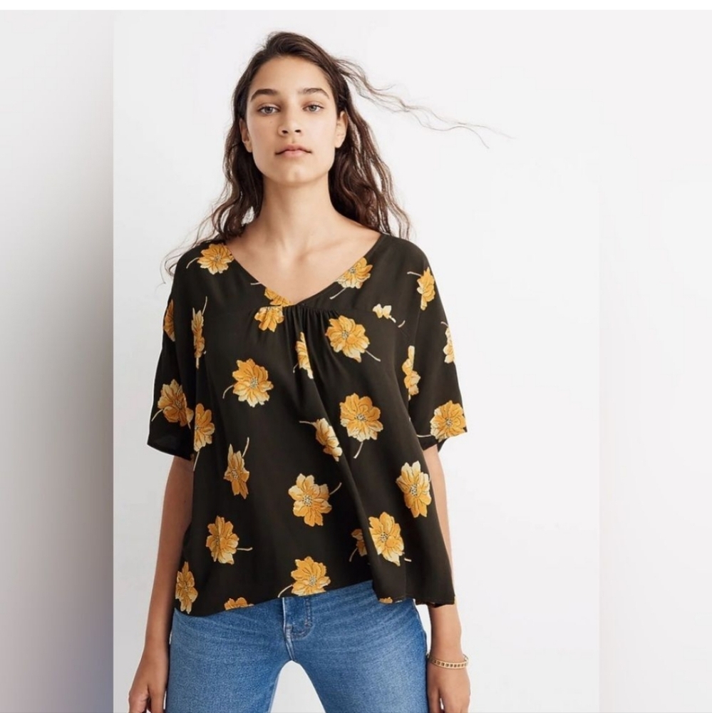 Madewell Rhyme Top in Fall Flowers  Green Yellow Size M #0239